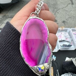 Dyed Pink agate soldered pendant🩷